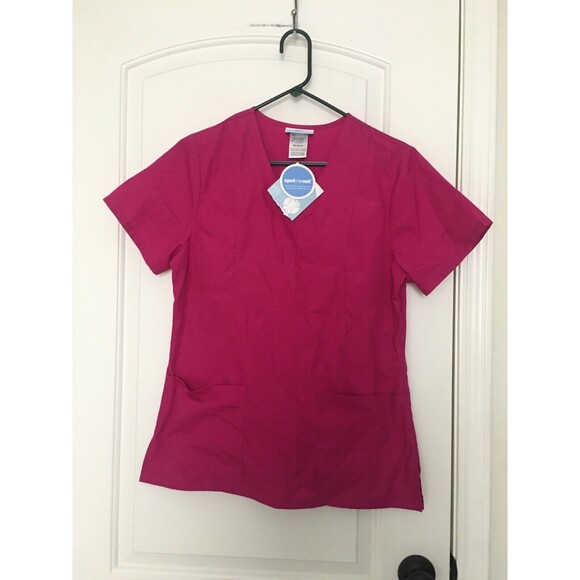 Simply Basic Women's Short Sleeve Scrub Uniform Top Nurse Medical Size XS Pink - Picture 2 of 10